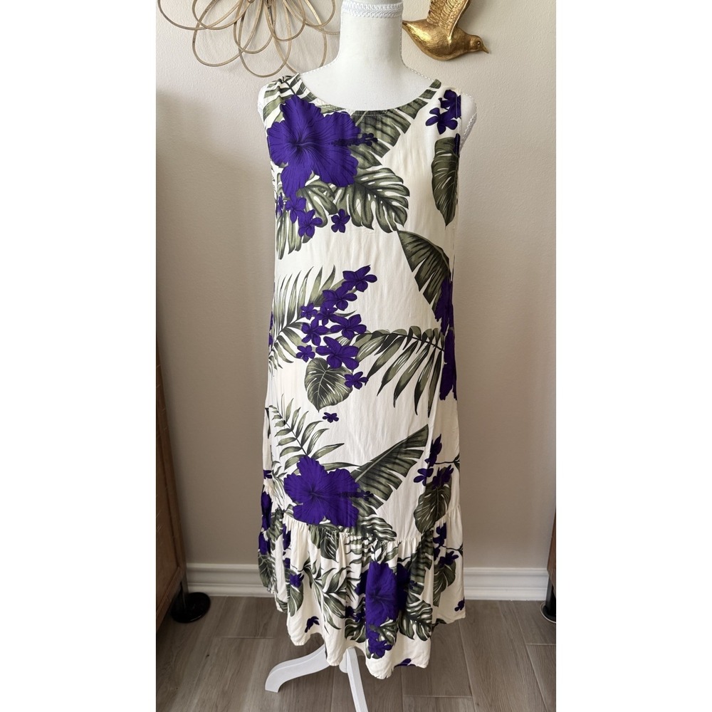 Favant Hawaii Dress Womens Small Purple Floral Tropical Sleeveless Rayon
